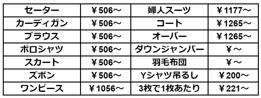 綾瀬料金表